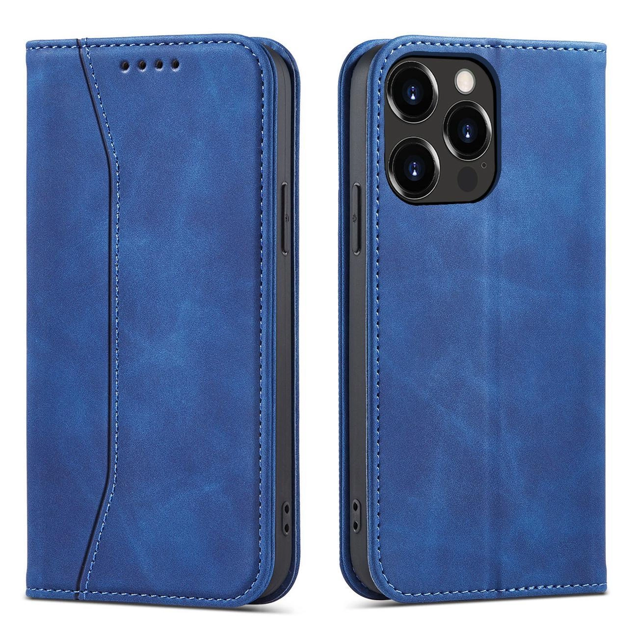 Hurtel Magnet Fancy Case pouzdro na iPhone 14 Pro Max s klopou a stojánkem na peněženku modré barvy