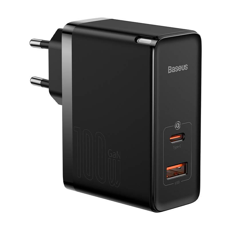 Síťová nabíječka Baseus GaN5 Pro, USB-C + USB, 100 W + kabel (černá)