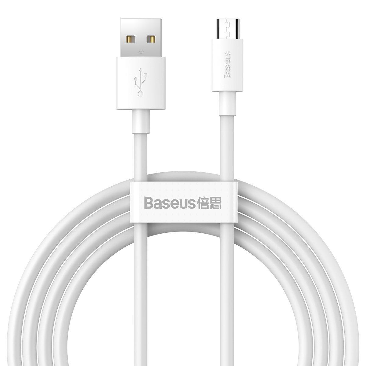 Baseus Simple Wisdom kabel micro USB na USB, 2,1 A, 1,5 m (bílý) 2 ks.