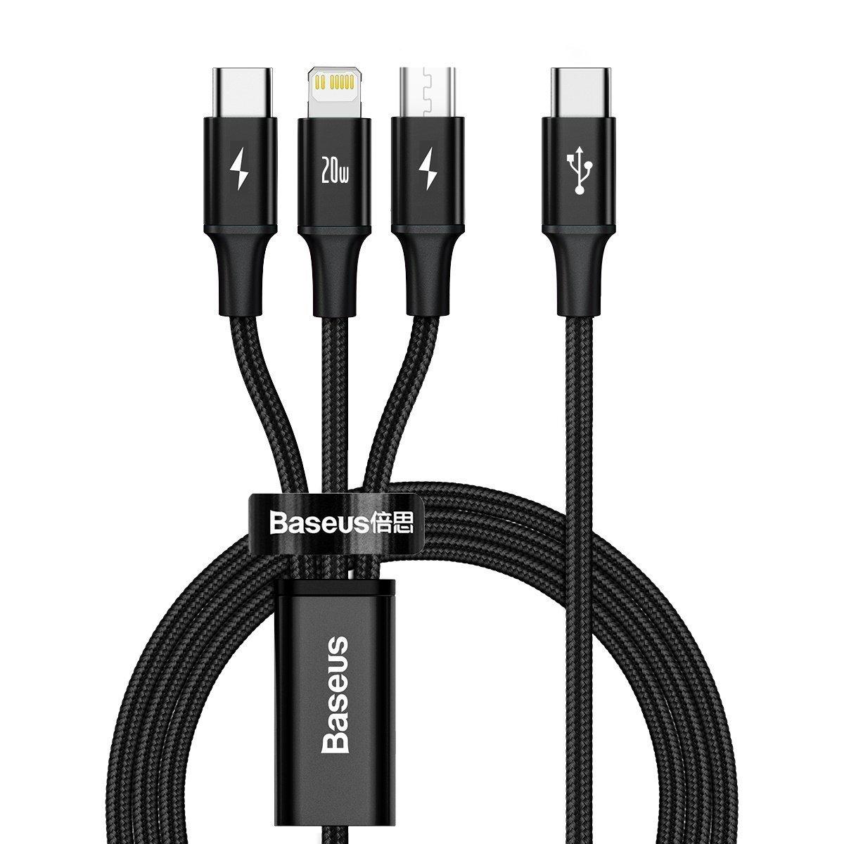 Kabel USB 3 v 1 Baseus Rapid Series, micro USB / Lightning / USB-C, 20 W, 1,5 m (černý)