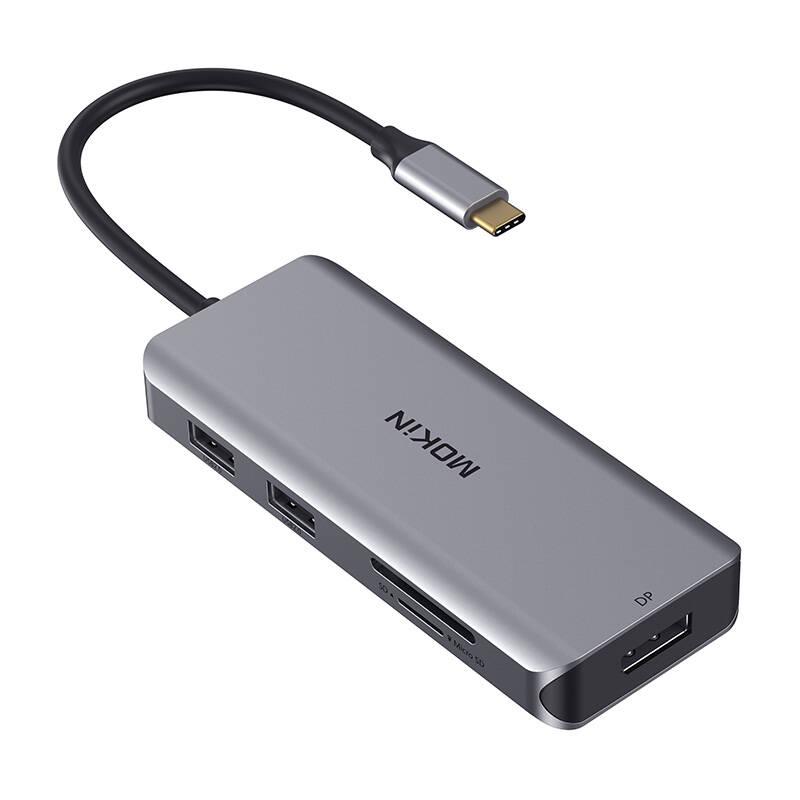 Adaptér / dokovací stanice MOKiN 9v1 USB C na 2x USB 2.0 + USB 3.0 + 2x HDMI + DP + PD + SD + Micro SD (stříbrná)