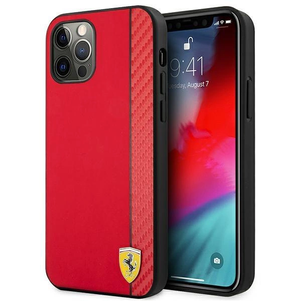 Pouzdro Ferrari On Track Carbon Stripe pro iPhone 12 / iPhone 12 Pro - červené