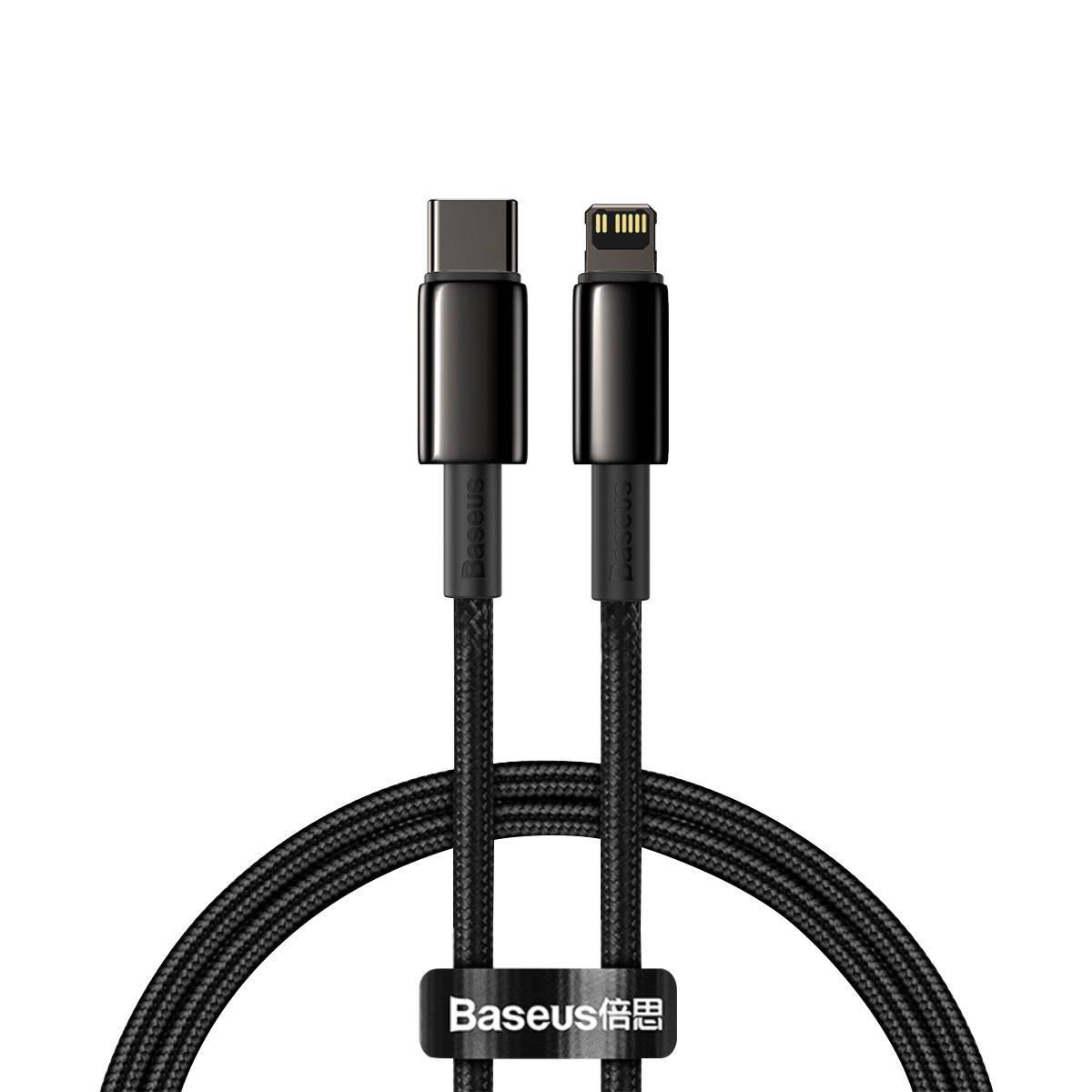 Kabel USB-C na Lightning Baseus Tungsten Gold, 20W, 5A, PD, 1m (černý)