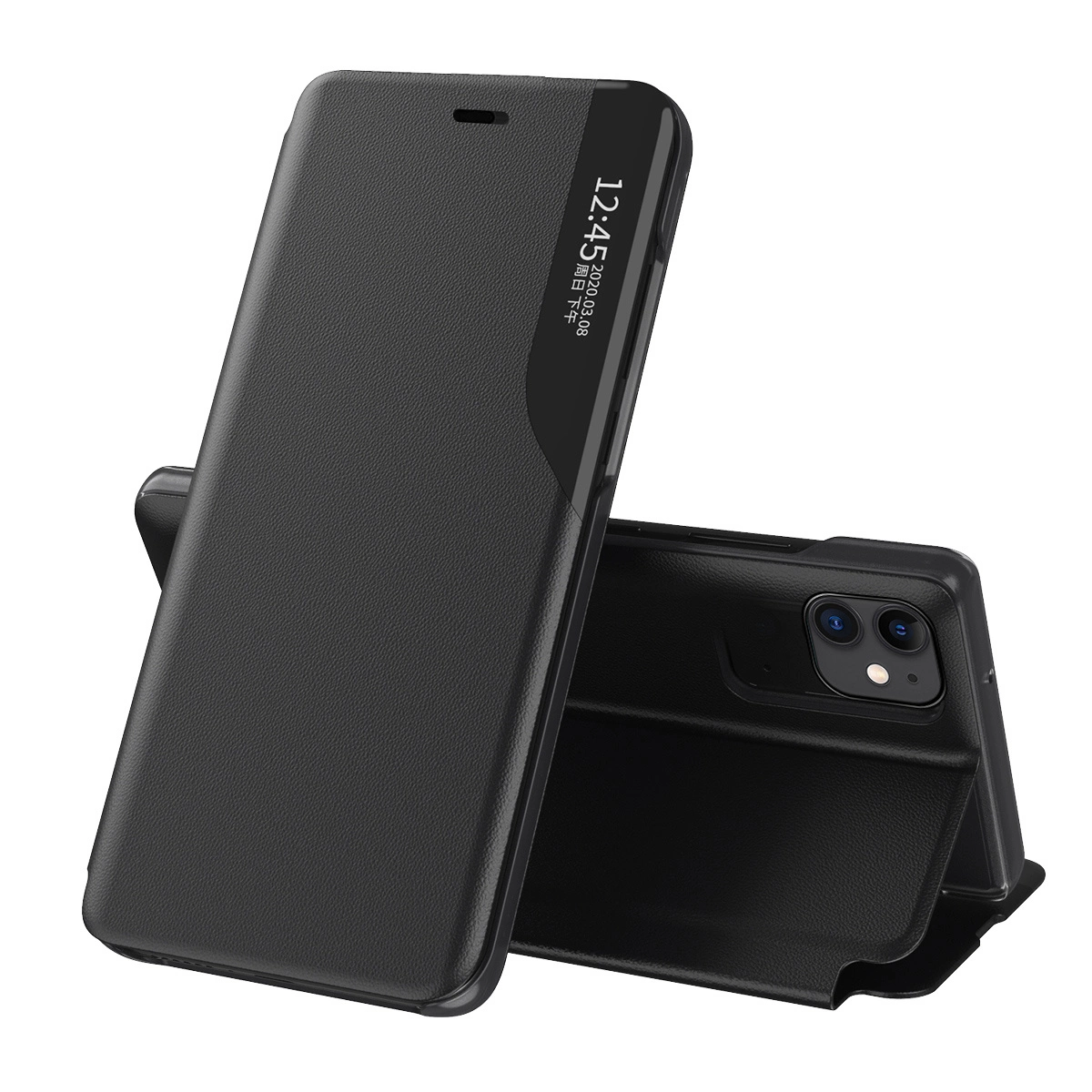 Hurtel Eco Leather View Case elegantní flipové pouzdro s funkcí stojánku pro iPhone 13 Pro Max černé