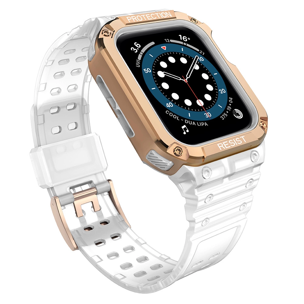 Hurtel Ochranný řemínek s pouzdrem pro Apple Watch 7 / 6 / 5 / 4 / 3 / 2 / SE (41 / 40 / 38 mm) pancéřové pouzdro hodinek průhledné / růžově zlaté