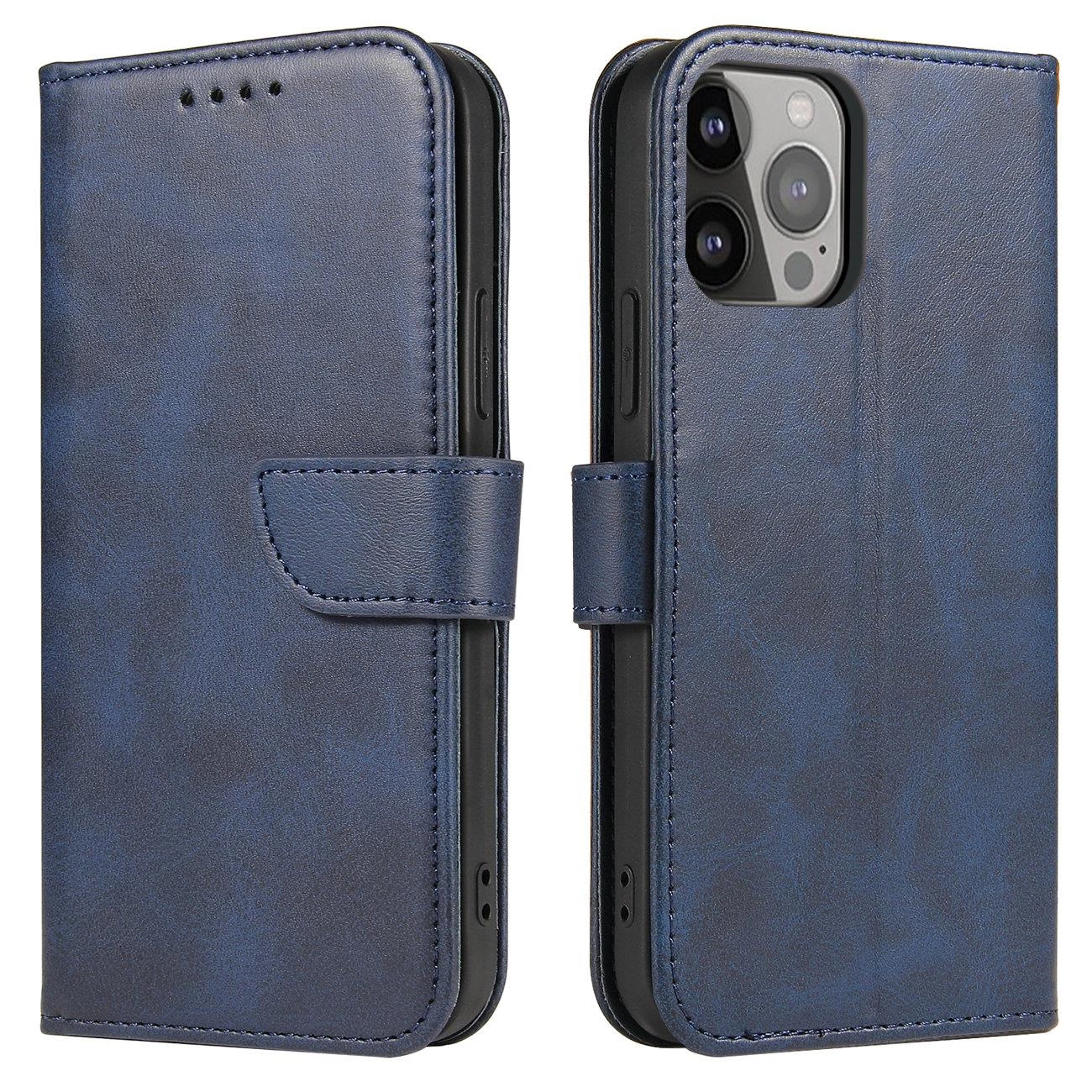 Hurtel Magnetové pouzdro iPhone 14 Pro Max s flipovým krytem, peněženkovým stojánkem modré barvy