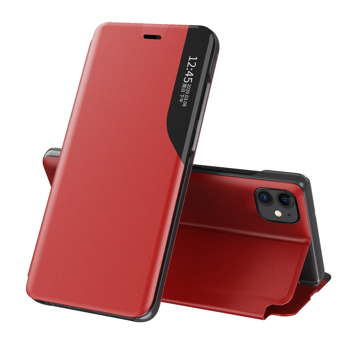 Hurtel Eco Leather View Case elegantní flipové pouzdro s funkcí stojánku pro iPhone 13 Pro Max červené