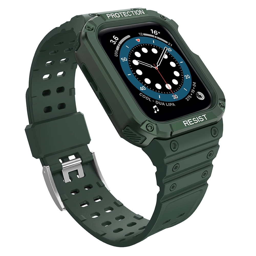 Hurtel Ochranný řemínek s pouzdrem pro Apple Watch 7 / 6 / 5 / 4 / 3 / 2 / SE (41 / 40 / 38 mm) pancéřový kryt hodinek zelený