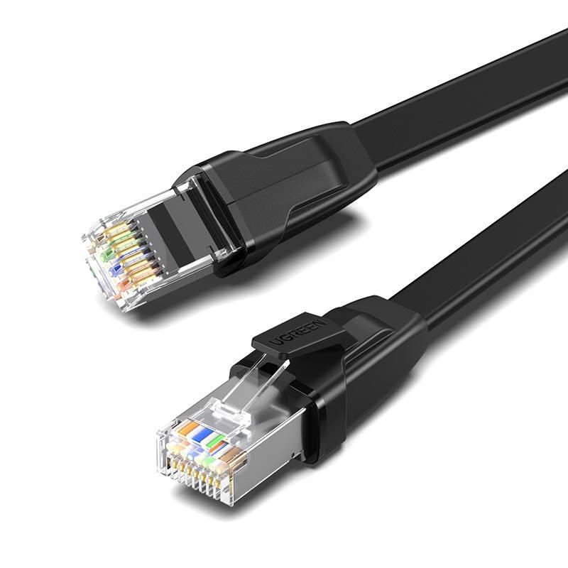 UGREEN NW134 Plochý síťový kabel s kovovými zástrčkami, Ethernet RJ45, Cat.8, U/FTP, 0,5 m (černý)