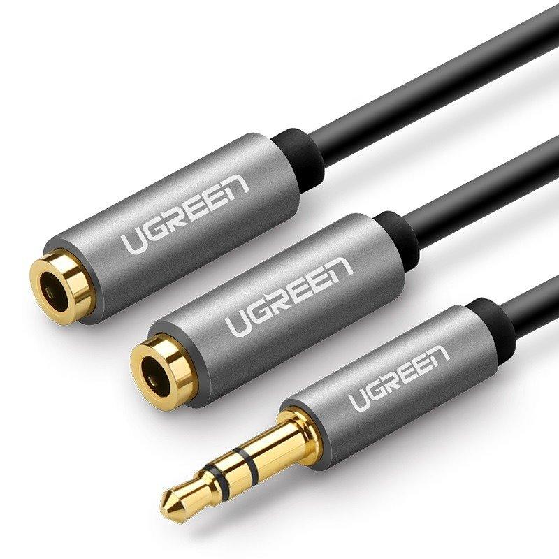 UGREEN AUX audio rozbočovač 3,5 mm jack kabel, 20 cm (šedý)