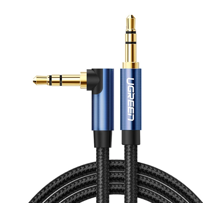 Ugreen úhlový kabel AUX 2 x mini jack 3,5 mm 1,5 m modrý (AV112)