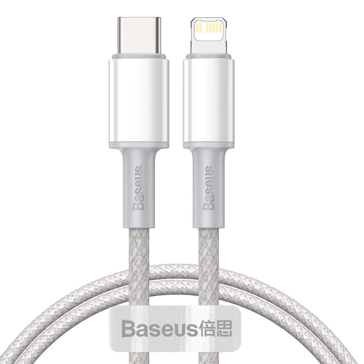 Kabel USB-C na Lightning Baseus High Density Braided, 20W, 5A, PD, 1m (bílý)