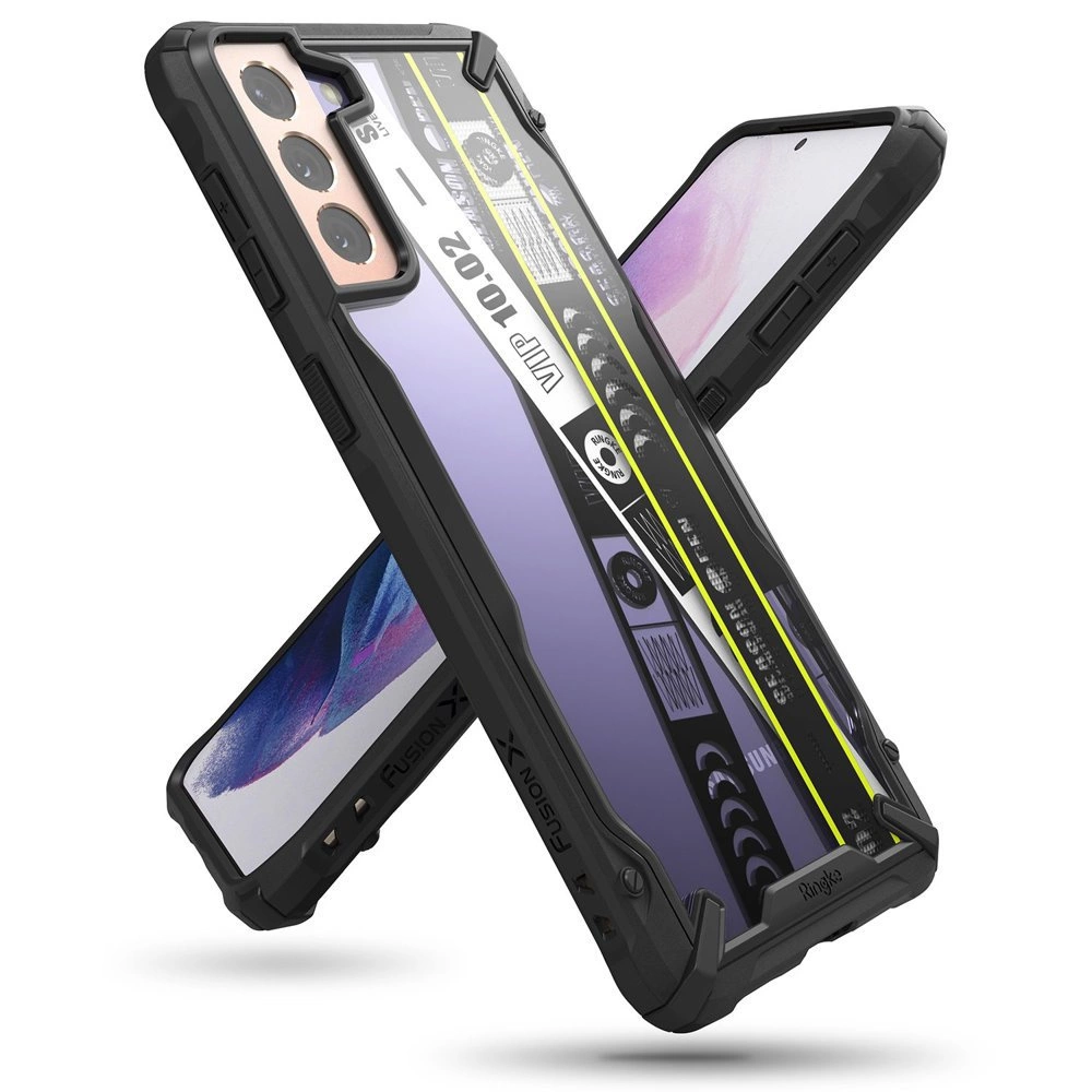 Ringke Fusion X Design pancéřové pouzdro s rámečkem Samsung Galaxy S21+ 5G (S21 Plus 5G) černé (Ticket band) (XDSG0052)