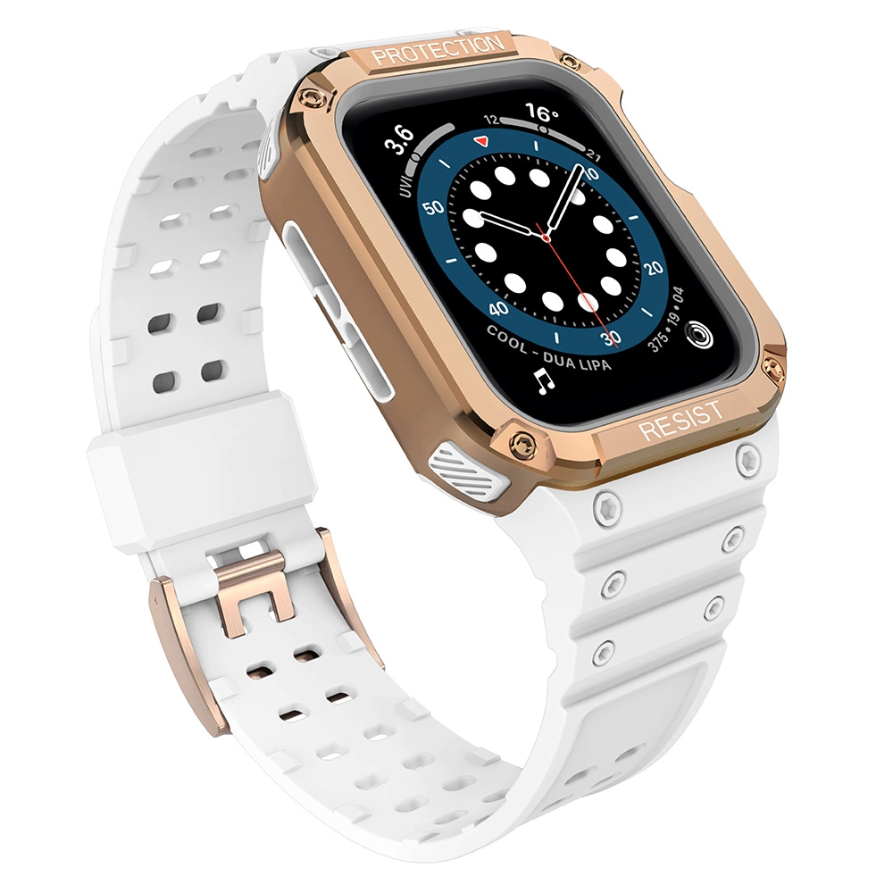 Hurtel Ochranný řemínek s pouzdrem pro Apple Watch 7 / 6 / 5 / 4 / 3 / 2 / SE (41 / 40 / 38 mm) pancéřové pouzdro na hodinky bílé / růžové zlato