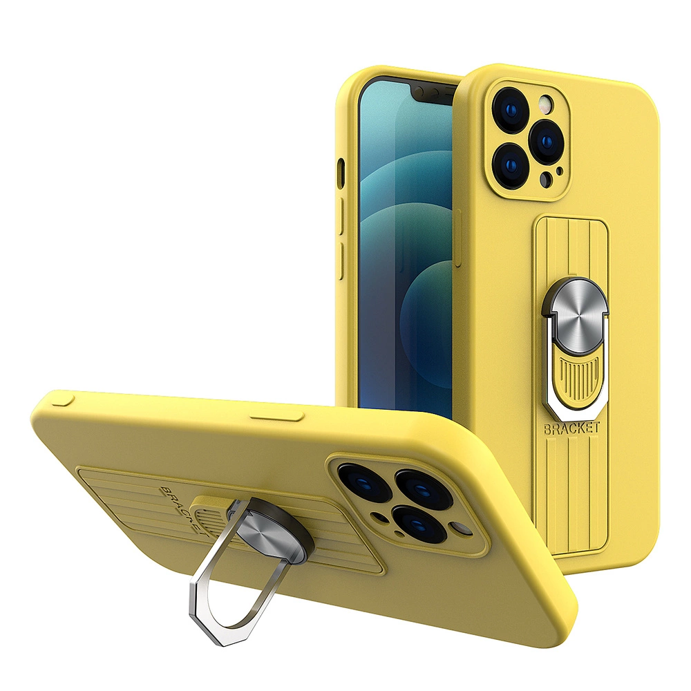 Hurtel Silikonové pouzdro Ring Case s úchytem na prst a stojánkem pro iPhone 12 Pro Max žluté