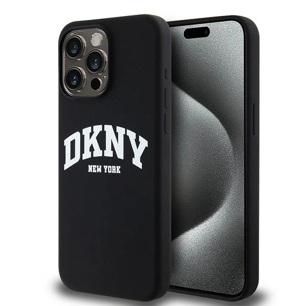Pouzdro DKNY Liquid Silicone White Printed Logo MagSafe pro iPhone 14 Pro Max - černé
