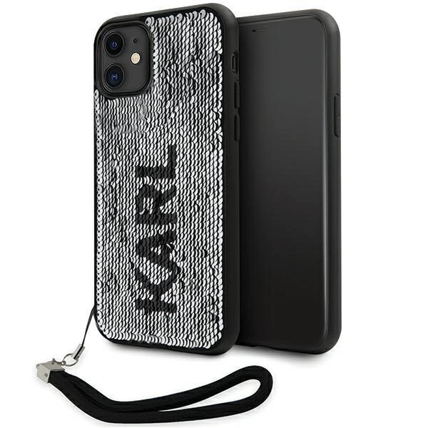 Pouzdro Karl Lagerfeld Sequins Cord pro iPhone 11 / Xr - stříbrné