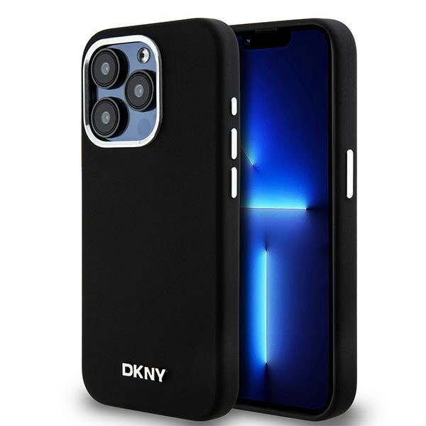 Pouzdro DKNY Liquid Silicone Small Metal Logo MagSafe pro iPhone 15 Pro - černé