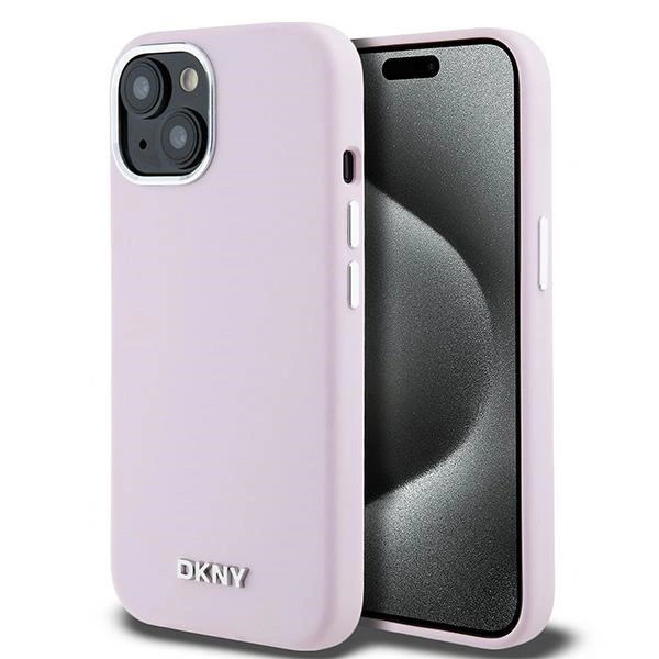 Pouzdro DKNY Liquid Silicone Small Metal Logo MagSafe pro iPhone 15 Plus / 14 Plus - růžové