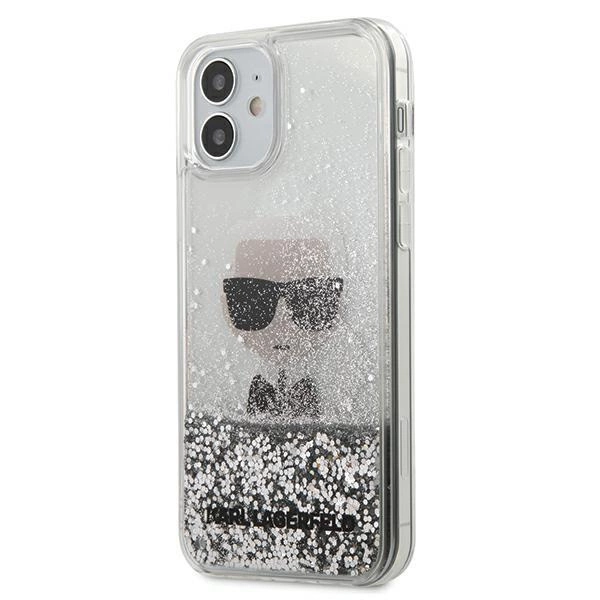 Pouzdro Karl Lagerfeld Ikonik Liquid Glitter pro iPhone 12 mini - stříbrné