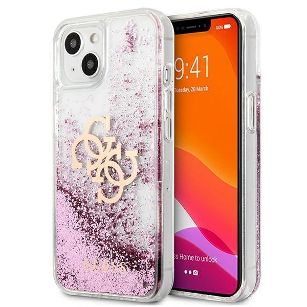 Guess 4G Big Liquid Glitter pouzdro pro iPhone 13 mini - růžové