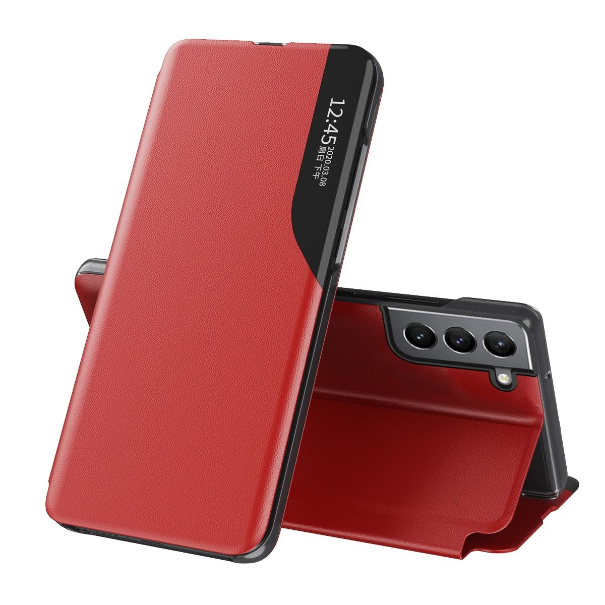 Hurtel Elegantní pouzdro Eco Leather View s flipovým krytem a funkcí stojánku Samsung Galaxy S22+ (S22 Plus) červené