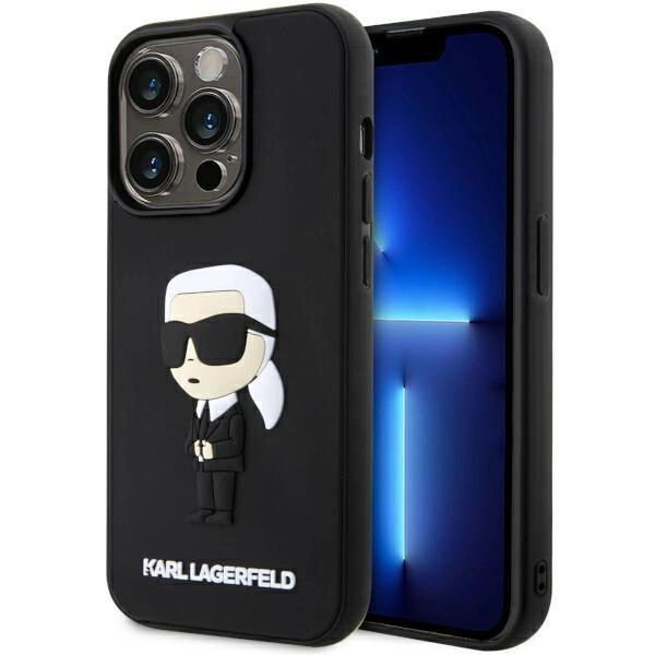 Gumové pouzdro Karl Lagerfeld Ikonik 3D pro iPhone 14 Pro - černé