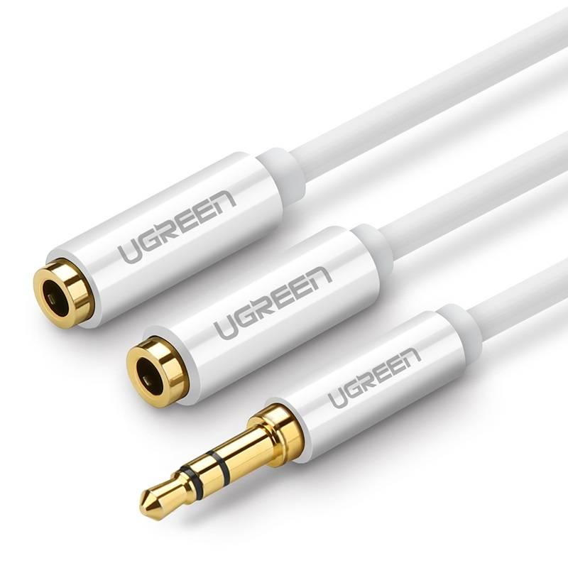 Audio rozbočovač AUX 3,5 mm jack kabel UGREEN AV123, 25 cm (bílý)