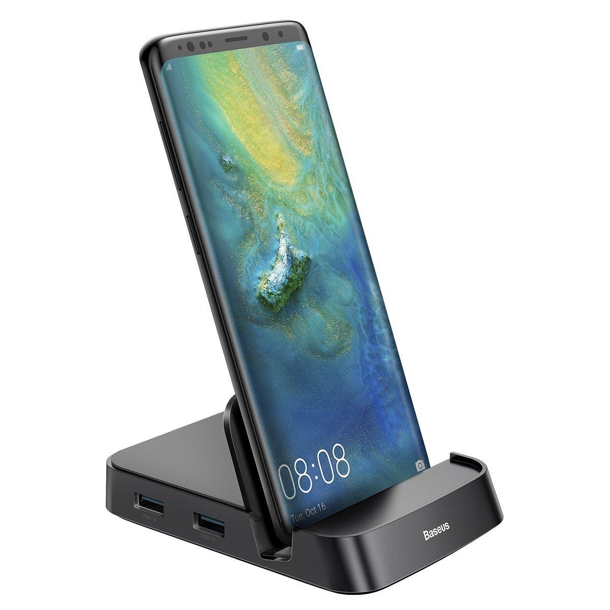 Dokovací stanice, USB-C HUB Baseus Mate Docking pro smartphony Huawei a Samsung, 15 W (černá) 022054