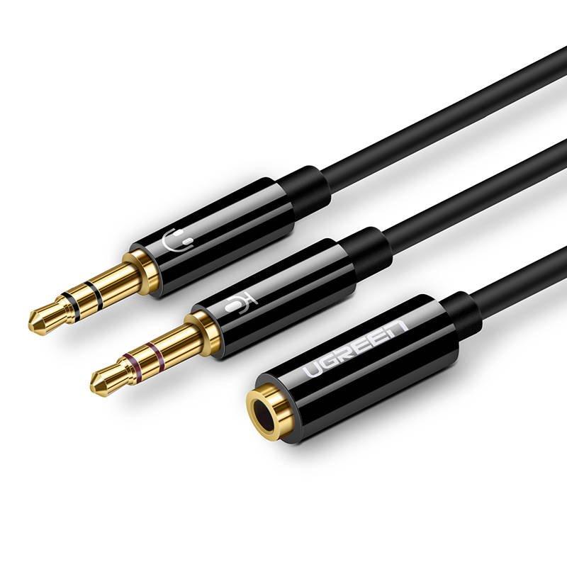 UGREEN AV140 Audio rozbočovač AUX sluchátka + mikrofon na 3,5 mm mini jack kabel, ABS (černý)