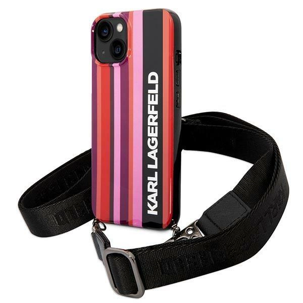 Pouzdro Karl Lagerfeld Color Stripes Strap pro iPhone 14 - růžové
