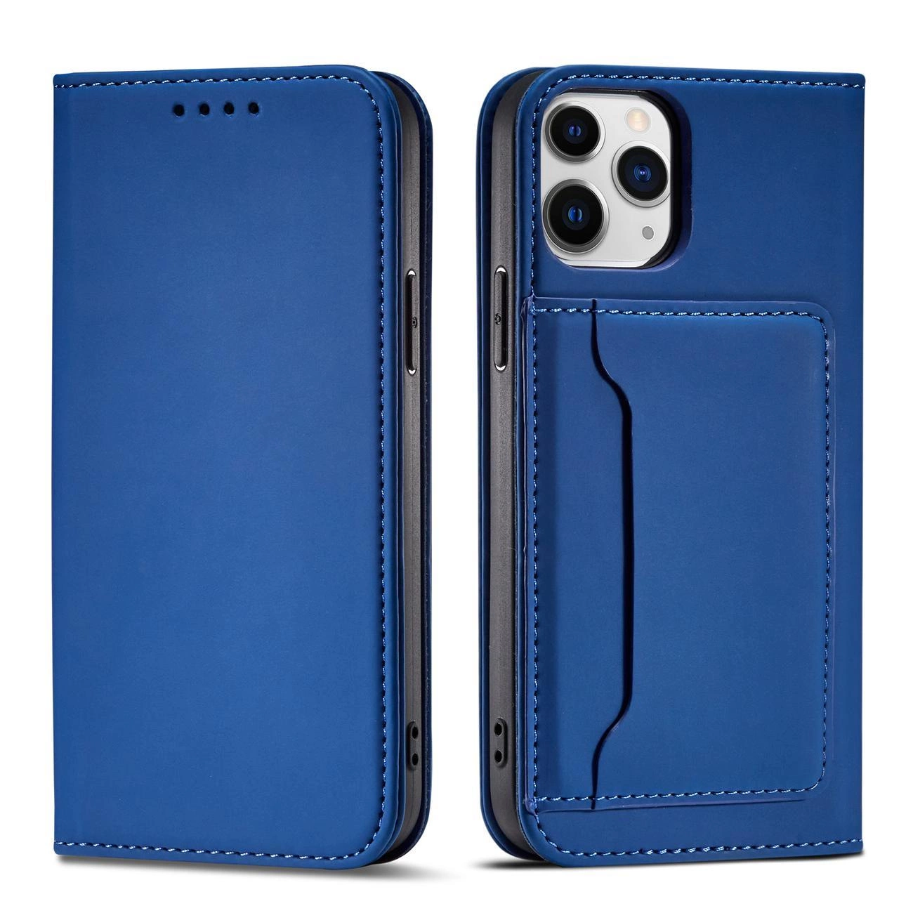 Hurtel Magnetové pouzdro na karty pro iPhone 12 peněženka kryt držák karet modrá