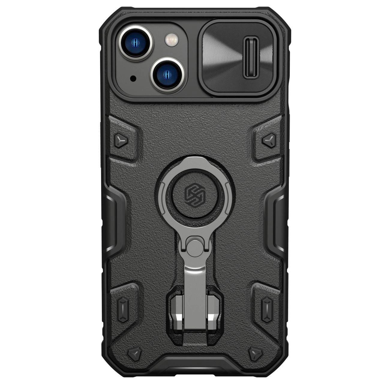 Nillkin CamShield Armor Pro Magnetické pouzdro iPhone 14 Plus MagSafe obrněné pouzdro stojánek kroužek černá