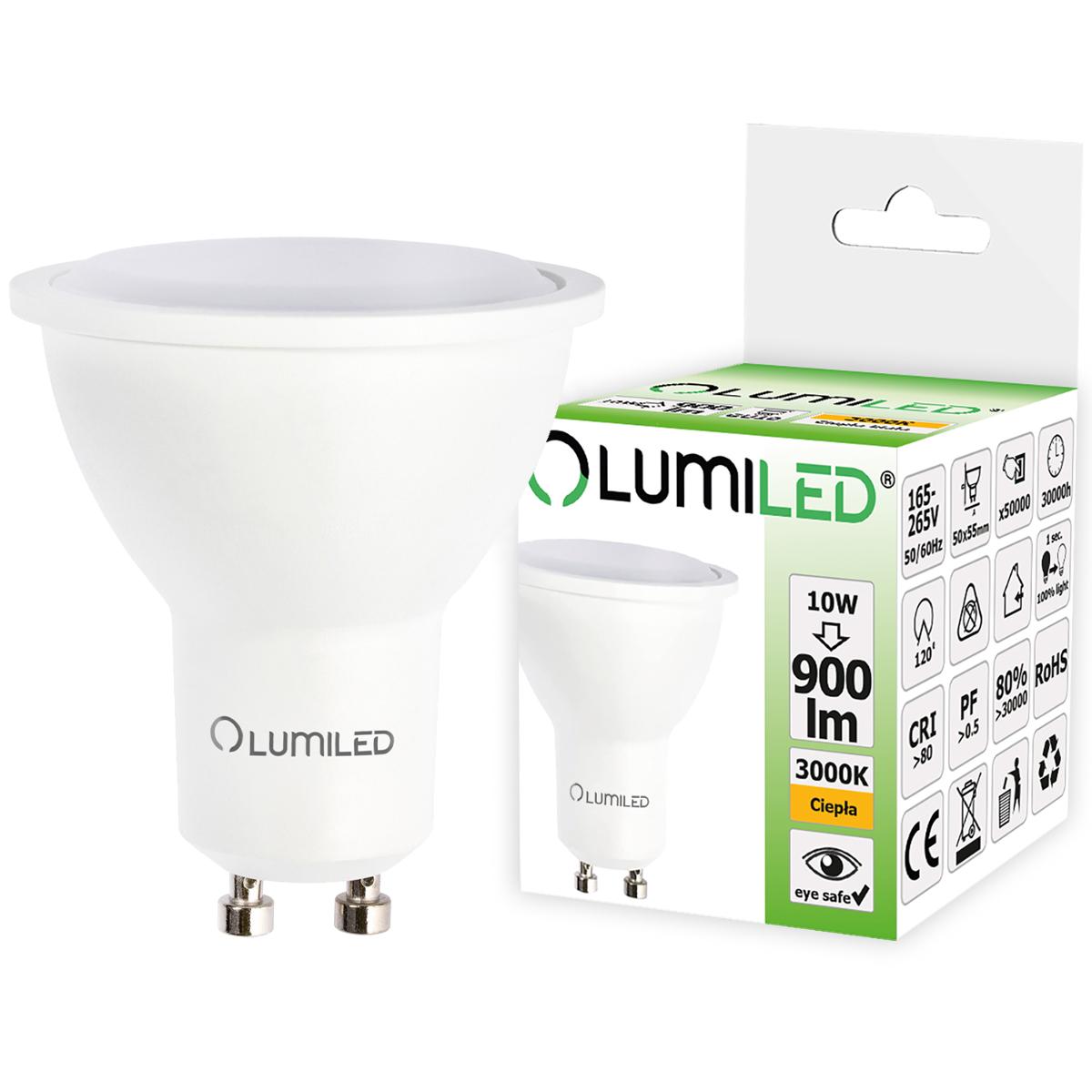 LED žárovka LED GU10 10W = 80W 900lm 3000K Teplá bílá 120° LUMILED