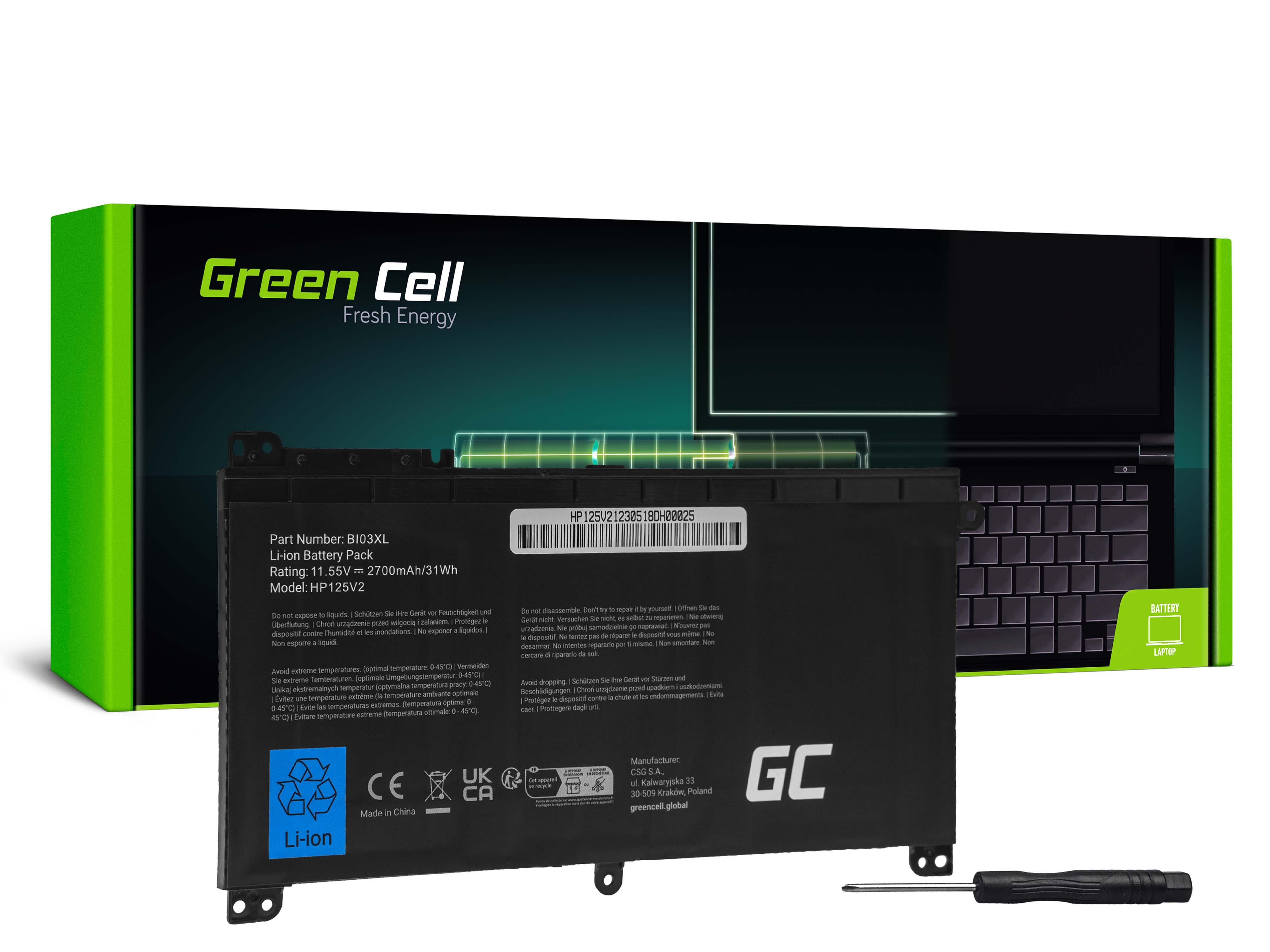 Green Cell Baterie BI03XL ON03XL pro HP Pavilion x360 13-U 13-U000 13-U100 Stream 14-AX 14-AX000 HP125V2