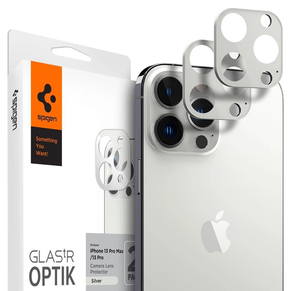Spigen Optik.tR Ochrana fotoaparátu pro iPhone 13 Pro / 13 Pro Max - stříbrná 2 ks.