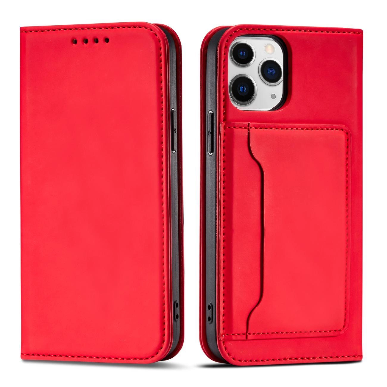 Hurtel Magnetové pouzdro na karty pro iPhone 12 Pro pouzdro na karty peněženka držák karet červená