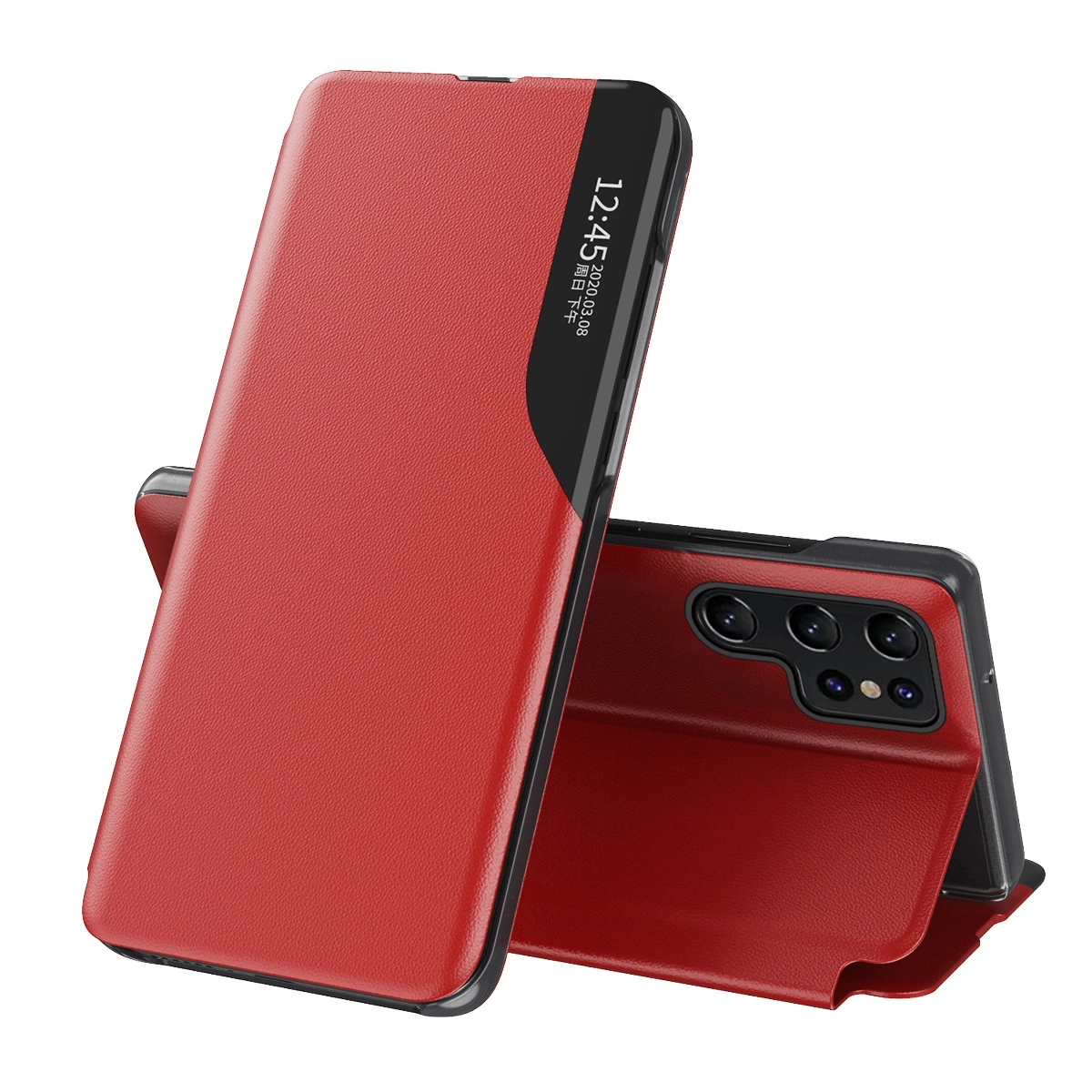Hurtel Pouzdro Eco Leather View pro Samsung Galaxy S23 Ultra s flipovým krytem a stojánkem, červené