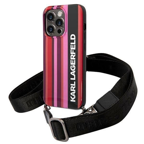 Pouzdro Karl Lagerfeld Color Stripes Strap pro iPhone 14 Pro Max - růžové