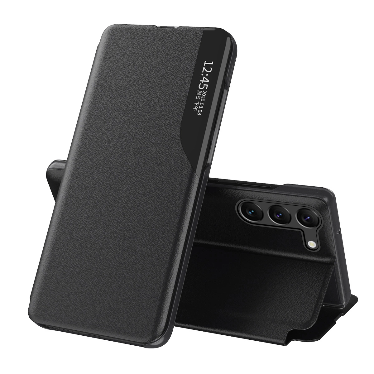 Hurtel Pouzdro Eco Leather View pro Samsung Galaxy S23+ s flipovým krytem a stojánkem, černé
