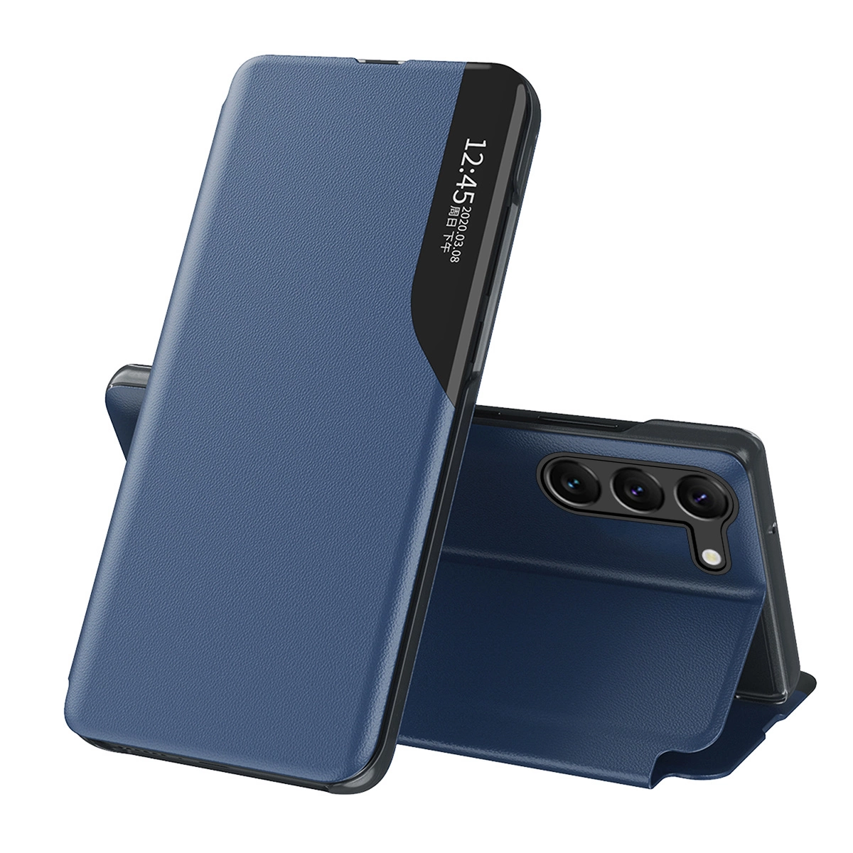 Hurtel Pouzdro Eco Leather View pro Samsung Galaxy S23 s flipovým krytem a stojánkem modré barvy