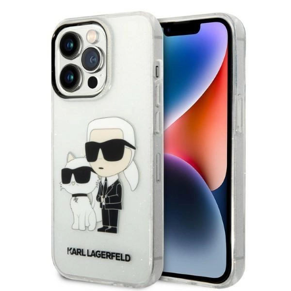 Karl Lagerfeld Glitter Karl&Choupette pouzdro pro iPhone 14 Pro - transparentní