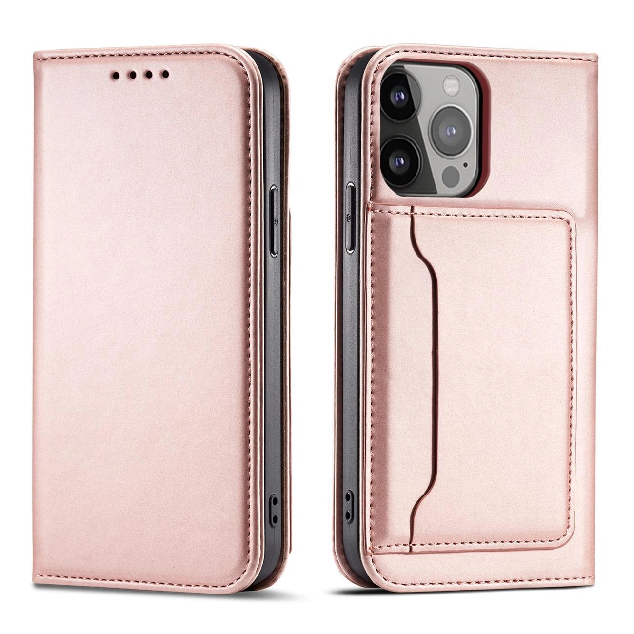 Hurtel Magnet Card Case pro iPhone 13 card wallet cover card holder pink