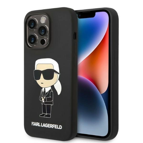 Silikonové pouzdro Karl Lagerfeld Iconic pro iPhone 14 Pro - černé