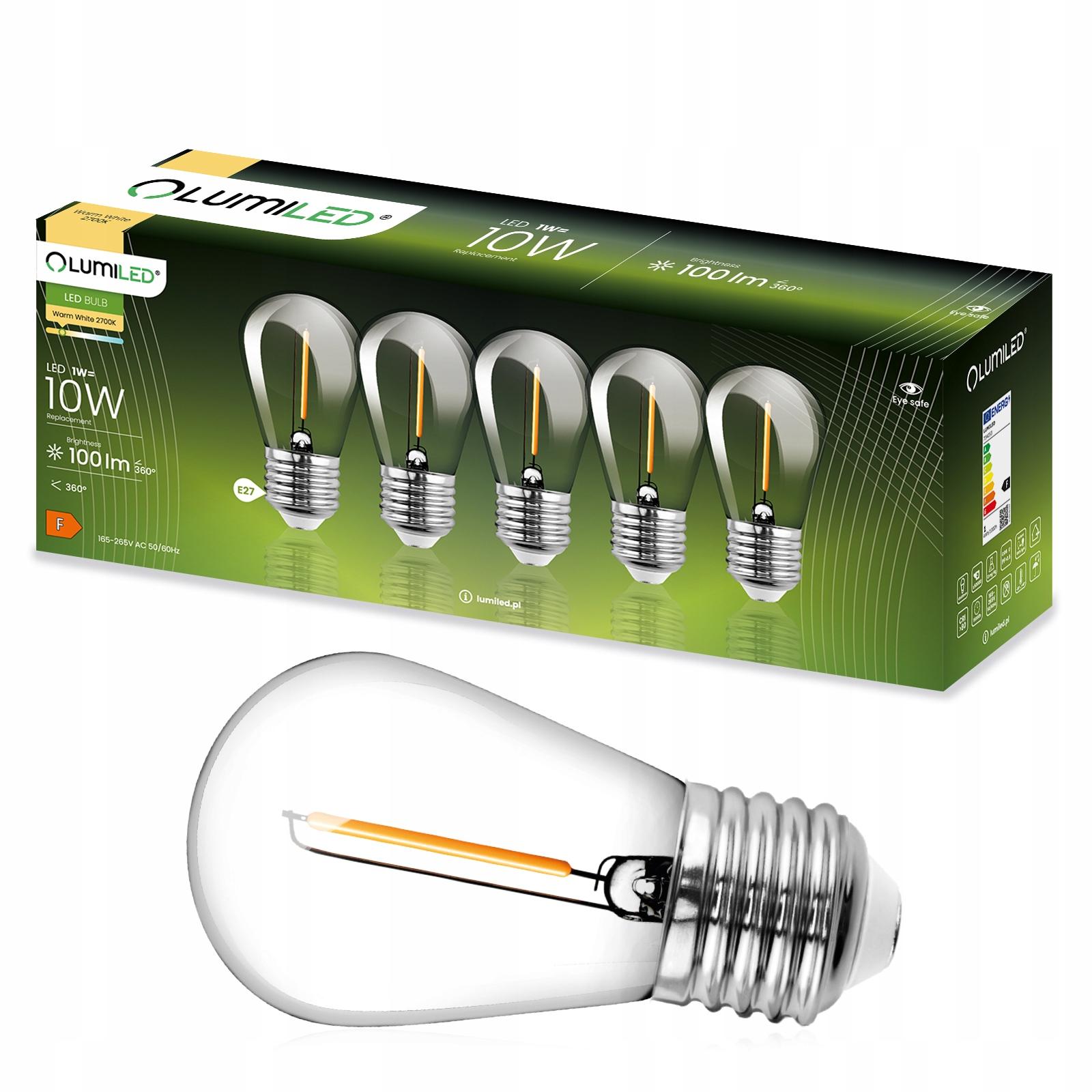 5-PAK LED žárovka LED E27 ST14 1W = 10W 2700K Teplá bílá 100lm Filament do Girlandy LUMILED