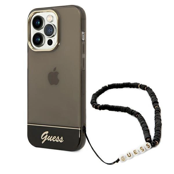 Průsvitné pouzdro Guess Pearl Strap pro iPhone 14 Pro - černé