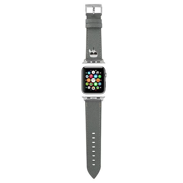 Řemínek Karl Lagerfeld Saffiano Karl Head pro Apple Watch 42/44/45 mm - stříbrný