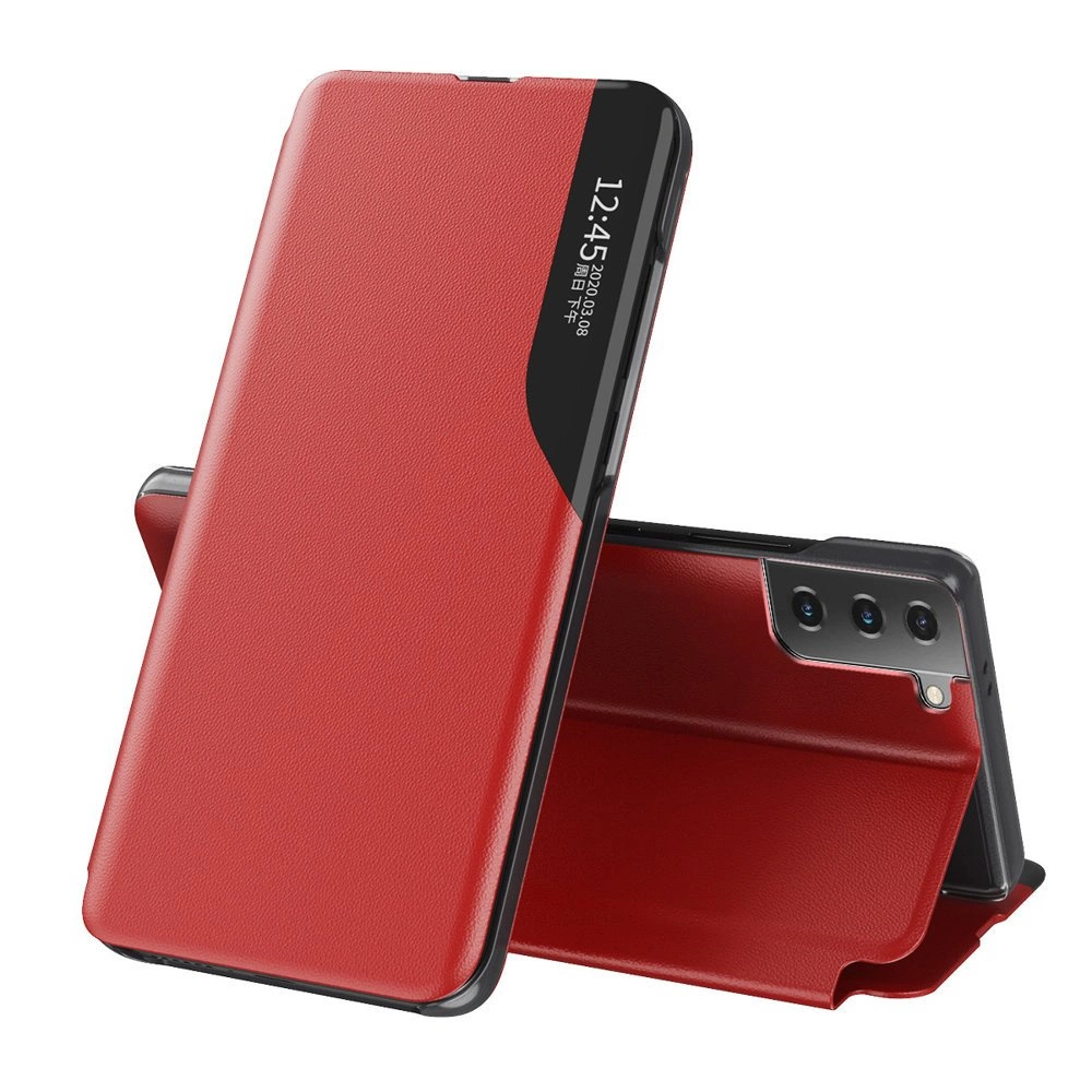 Hurtel Elegantní pouzdro Eco Leather View s flipovým krytem a funkcí stojánku Samsung Galaxy S21+ 5G (S21 Plus 5G) červené
