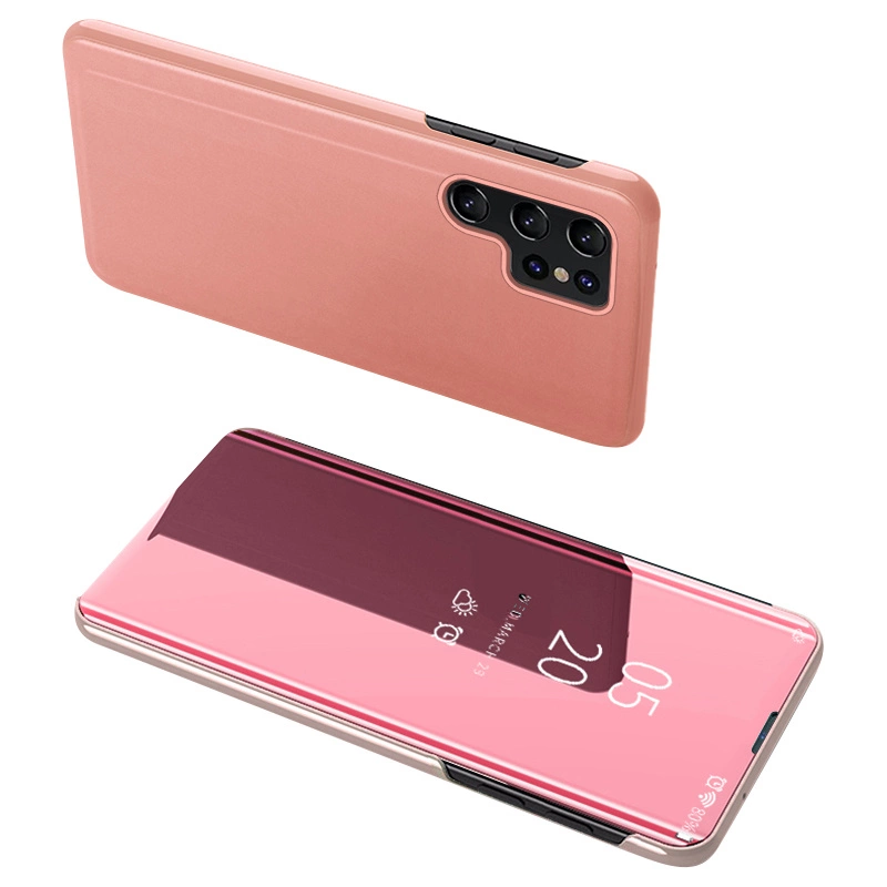Hurtel Clear View pouzdro pro Samsung Galaxy S23 Ultra flipové pouzdro růžové