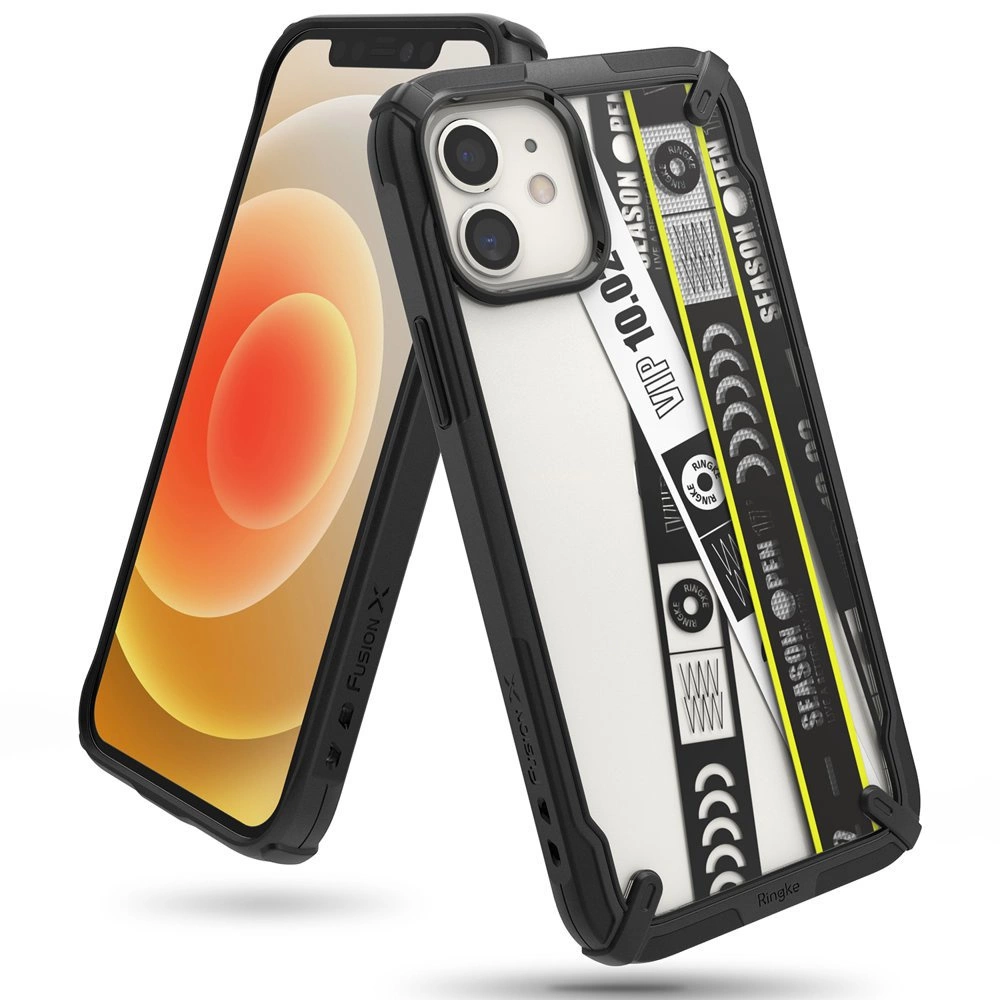 Ringke Fusion X Designové pancéřované pouzdro s rámečkem pro iPhone 12 mini černé (Ticket band) (XDAP0018)